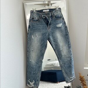 KanCan Blue Ankle Cropped Distressed Jeans